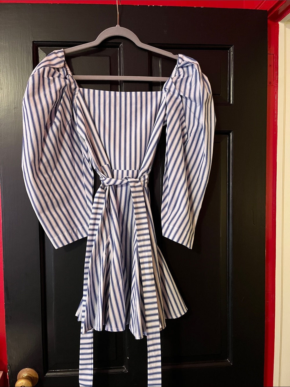 Mille Striped Blue and White Long Sleeve Tie-Waist Dress- Never Worn
